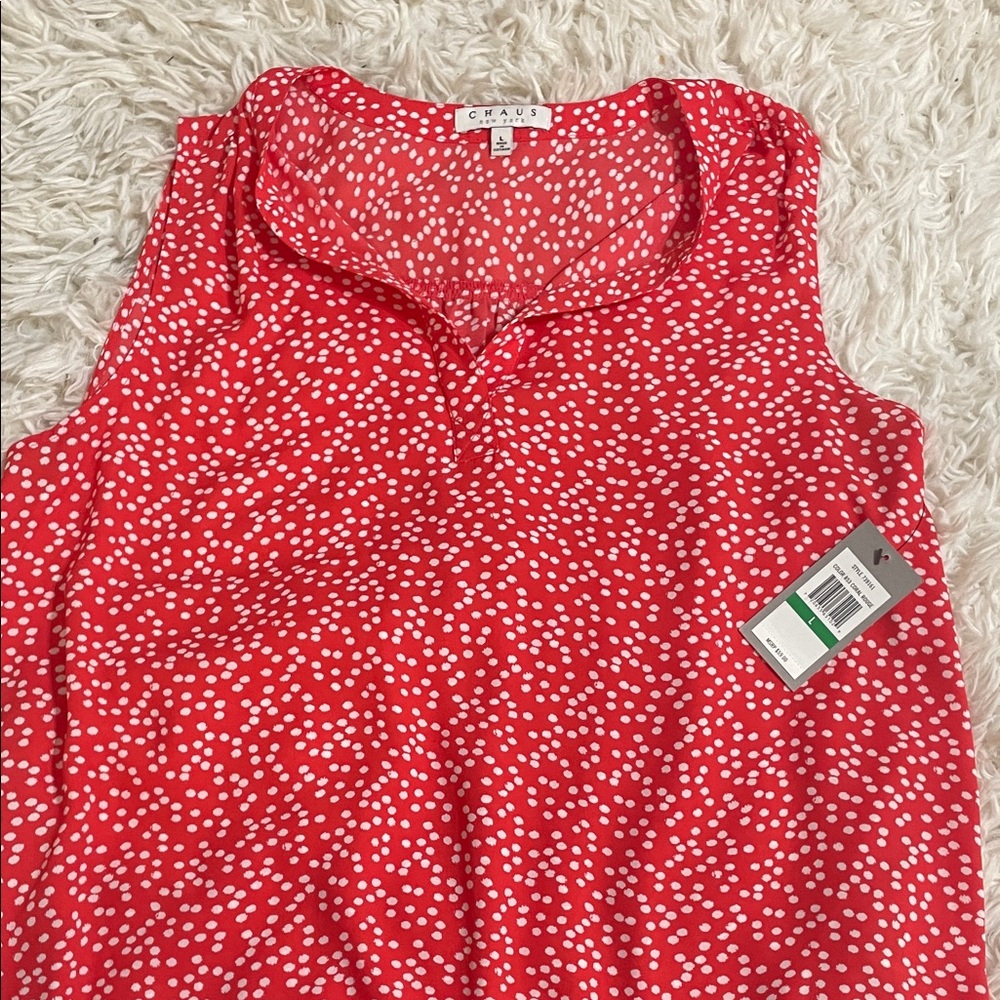 Chaus Red and White Sleeveless Blouse